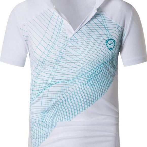 Men's Sport-Dri White & Blue Quick Dry Retro Sports Polo Shirt Top - Picture 2 of 6